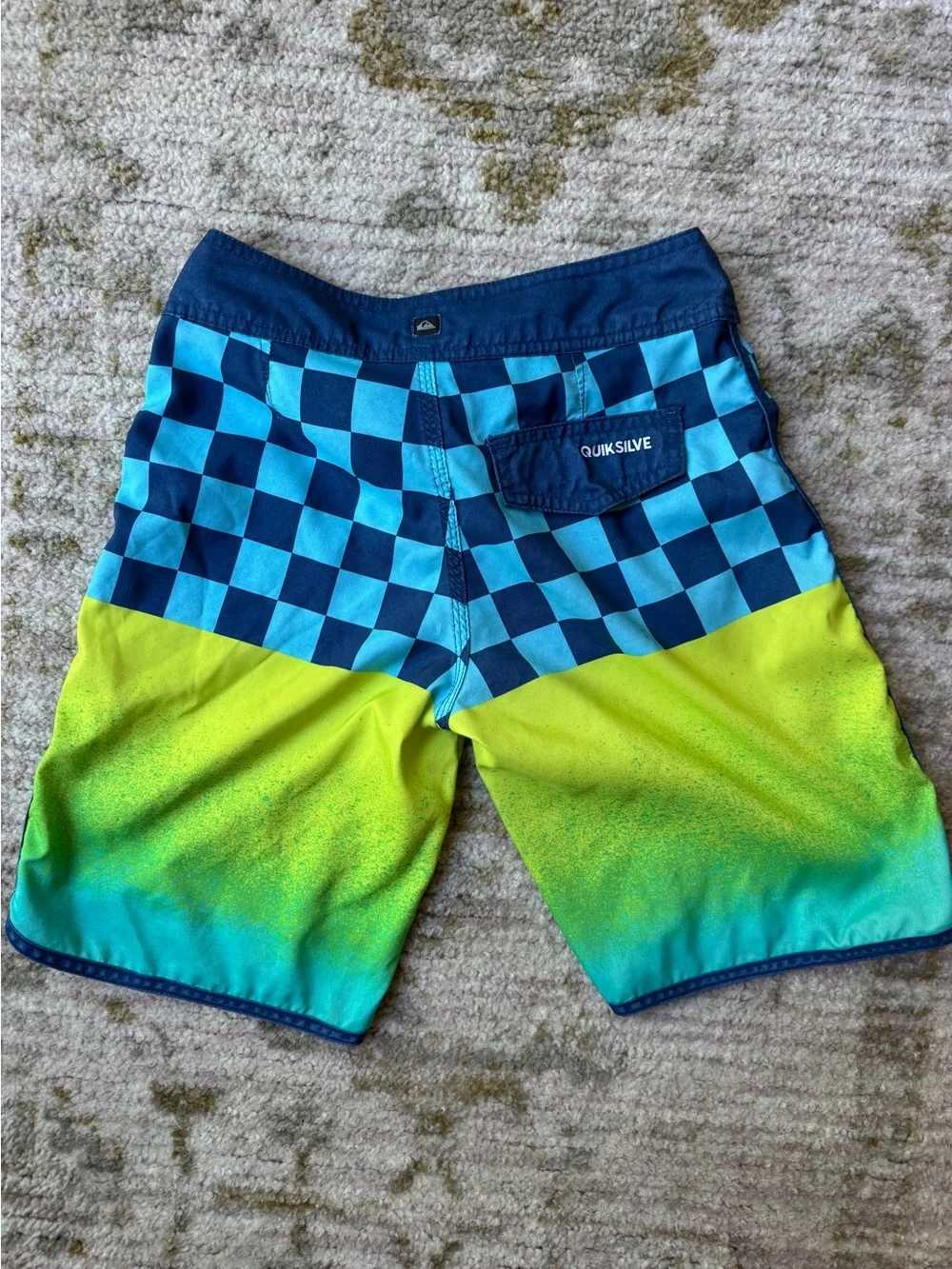Quiksilver Boys Blue & Lime Checkerboard Boardshorts